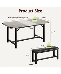 gaomon 3-Piece 63" Extendable Rectangular Dining Table Set with Metal Frame and 2 Benches