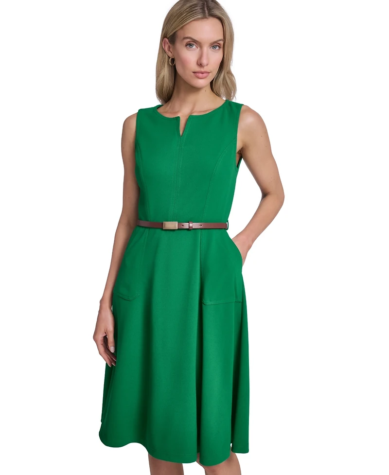Calvin Klein Petite V-Neck Sleeveless Belted Dress
