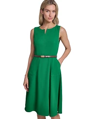 Calvin Klein Petite V-Neck Sleeveless Belted Dress