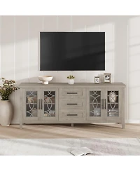 gaomon Farmhouse Tv Stand with Glass Door for 70" TVs, Mid Century Modern Entertainment Center Storage & Two Media Console