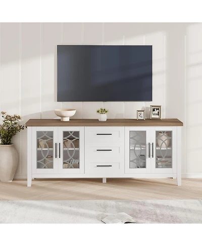 gaomon Farmhouse Tv Stand with Glass Door for 70" TVs, Mid Century Modern Entertainment Center Storage & Two Media Console
