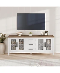 gaomon Farmhouse Tv Stand with Glass Door for 70" TVs, Mid Century Modern Entertainment Center Storage & Two Media Console