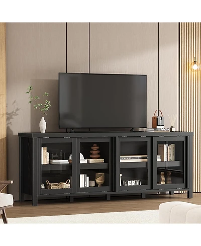 gaomon Tv Stand for 65 Inch with Entertainment Center Storage Cabinet,4 Sliding Glass Doors, Mid Century Modern Media Console, Living Room and Bedroom