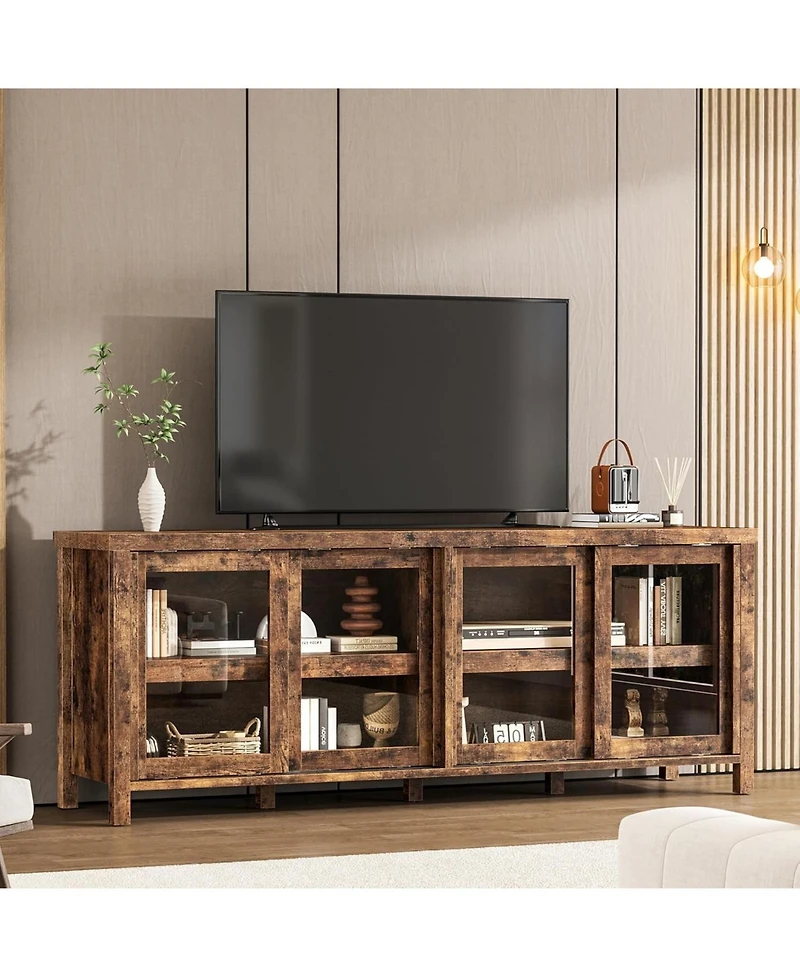 gaomon Tv Stand for 65 Inch with Entertainment Center Storage Cabinet,4 Sliding Glass Doors, Mid Century Modern Media Console, Living Room and Bedroom