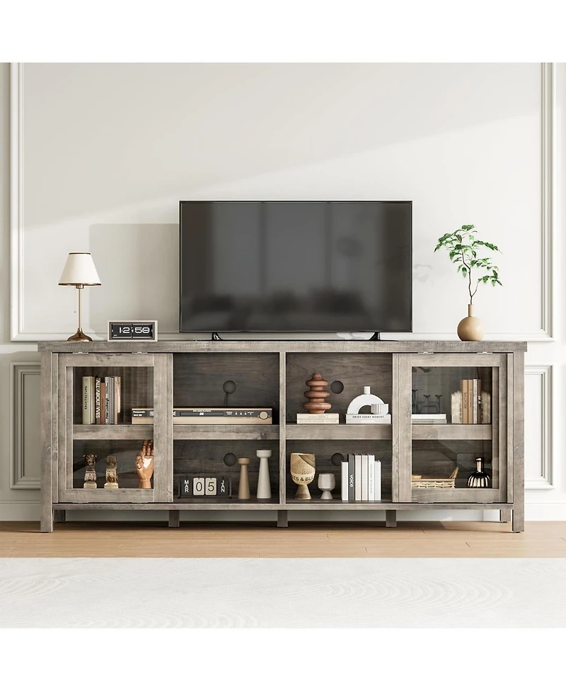 gaomon Tv Stand for 65 Inch with Entertainment Center Storage Cabinet,4 Sliding Glass Doors, Mid Century Modern Media Console, Living Room and Bedroom