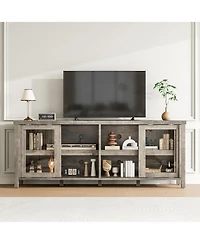 gaomon Tv Stand for 65 Inch with Entertainment Center Storage Cabinet,4 Sliding Glass Doors, Mid Century Modern Media Console, Living Room and Bedroom
