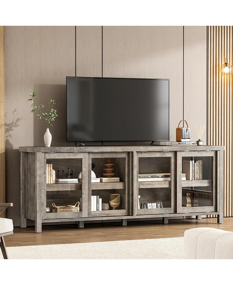 gaomon Tv Stand for 65 Inch with Entertainment Center Storage Cabinet,4 Sliding Glass Doors, Mid Century Modern Media Console, Living Room and Bedroom