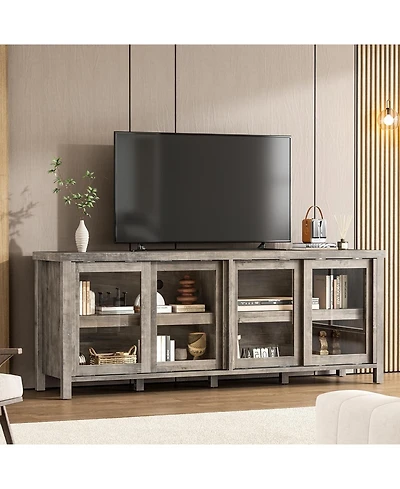 gaomon Tv Stand for 65 Inch with Entertainment Center Storage Cabinet,4 Sliding Glass Doors, Mid Century Modern Media Console, Living Room and Bedroom