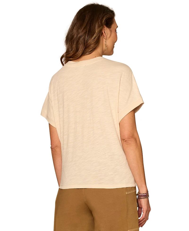 Democracy Petite Lace-Trim Crewneck Knit Top