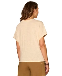 Democracy Petite Lace-Trim Crewneck Knit Top