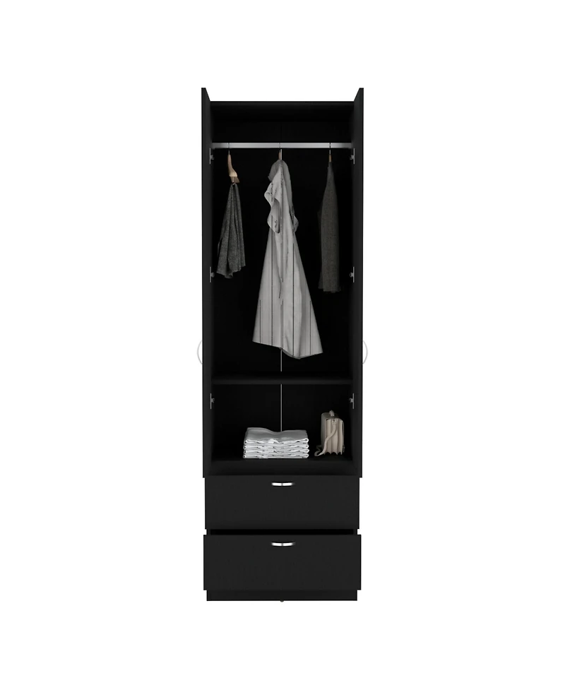 flynama 76inch Armoire with 2 Drawers Double Door Cabinet 1 Shelf Hanging Rod