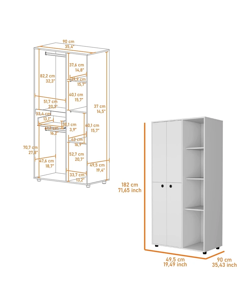 flynama Bethel Armoire Closet with 1 Drawer 2 Hanging Rods Storage Cabinets