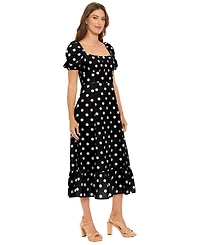 London Times Women's Polka Dot Square Neck Midi Dress