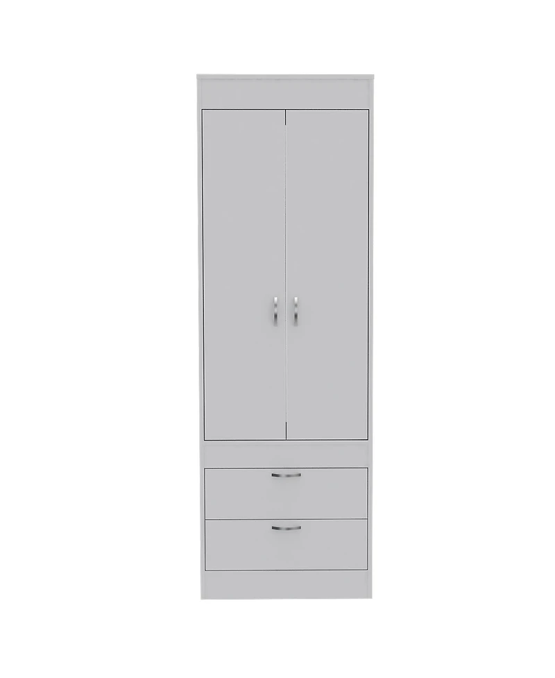 flynama Armoire with Large Double Door Cabinet Two Bottom Drawers and Hanging Rod Bedroom Storage Organizer