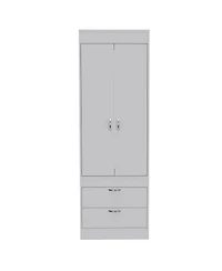 flynama Armoire with Large Double Door Cabinet Two Bottom Drawers and Hanging Rod Bedroom Storage Organizer