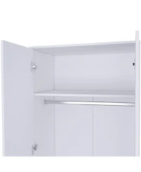 flynama Rio Double Door Armoire One Cabinet Hidden Drawer 71 Inch High Bedroom Storage Organizer with Hanging Rod