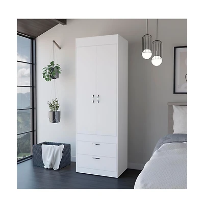 flynama Taranto Armoire Finish with Double Door Cabinet Two Drawers and Hanging Rod