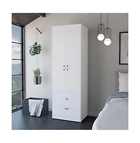 flynama Taranto Armoire Finish with Double Door Cabinet Two Drawers and Hanging Rod