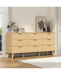 flynama 9 Drawer Fluted Wooden Dresser 63W 15.7D 29.5H for Bedroom Nursery Entrance with Wave Pattern