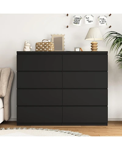 flynama Black 8-Drawer Wood Dresser Chest for Bedroom Storage