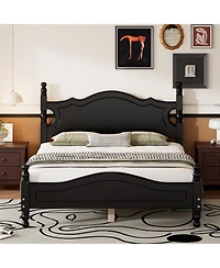 flynama Retro Wood Platform Bed Pine Mdf Plywood 10 Slats No Box Spring