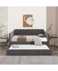 flynama Upholstered Daybed With Trundle And Usb Charging Dark No Box Spring