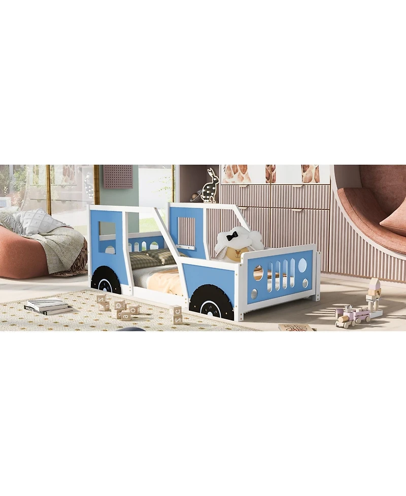 flynama Classic Car Shaped Platform Bed Wheels Pine Wood Mdf Frame