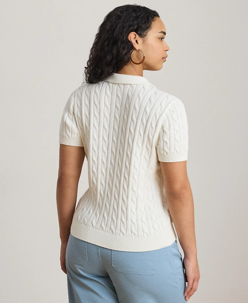 Lauren Ralph Plus Cable-Knit Cotton Polo Sweater
