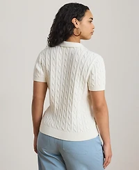Lauren Ralph Plus Cable-Knit Cotton Polo Sweater