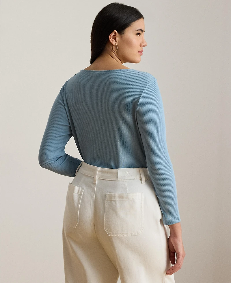 Lauren Ralph Plus Rib-Knit Boatneck T-Shirt