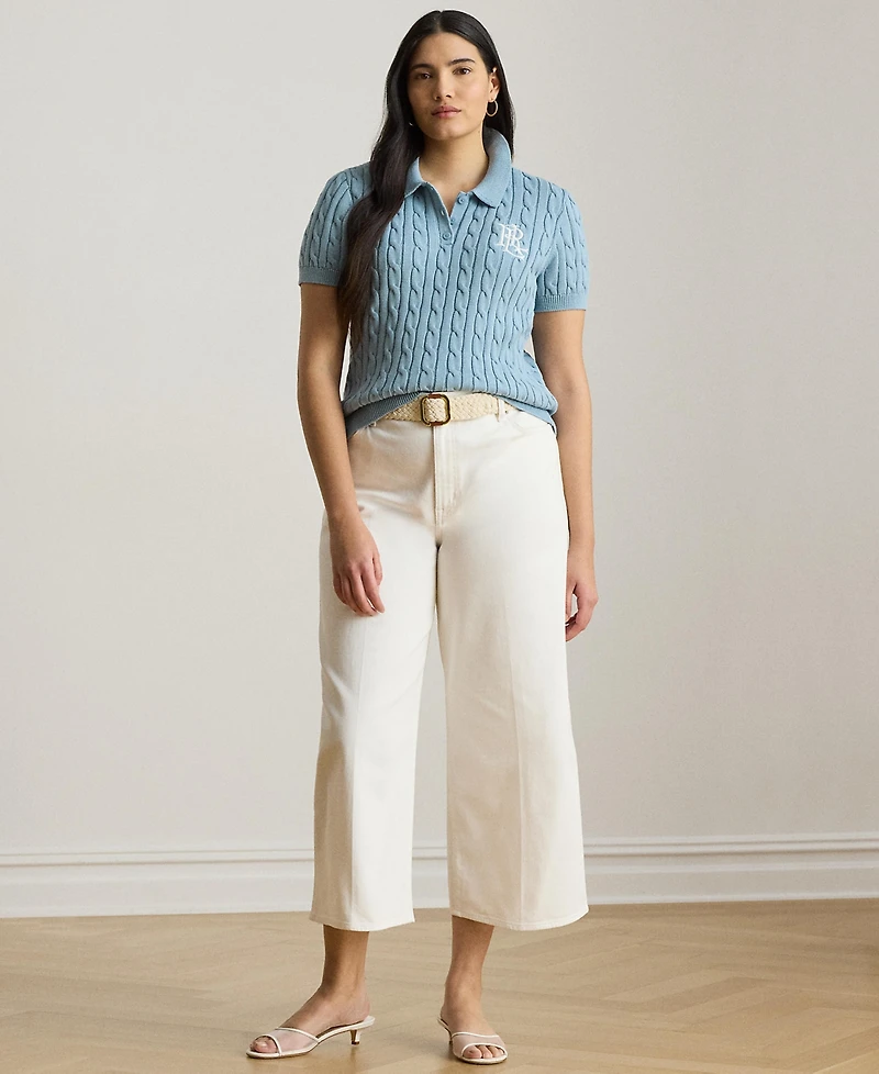 Lauren Ralph Plus Cable-Knit Cotton Polo Sweater