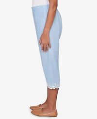 Alfred Dunner Women's Caribbean Blues Eyelet Embroidered Cuff Capri Pants