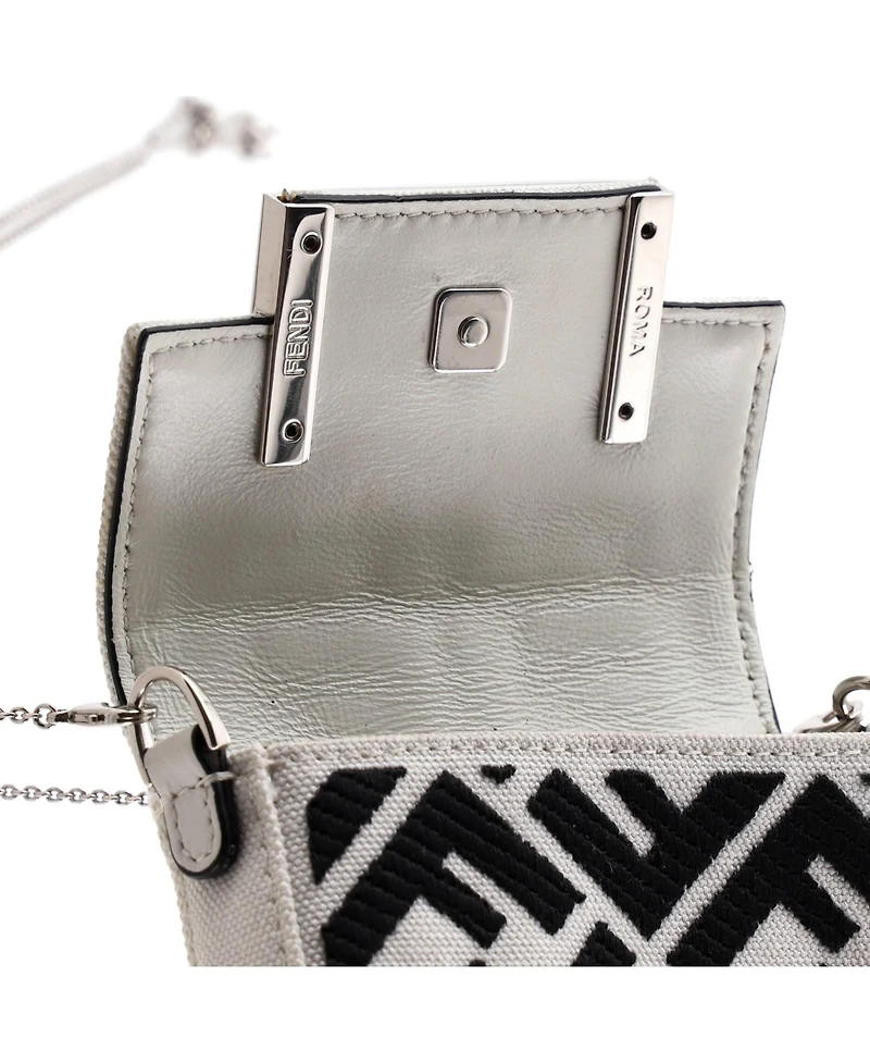 Pre-Owned Fendi Nano Chain Baguette Charm Bag Zucca Embroidered Canvas