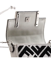 Pre-Owned Fendi Nano Chain Baguette Charm Bag Zucca Embroidered Canvas