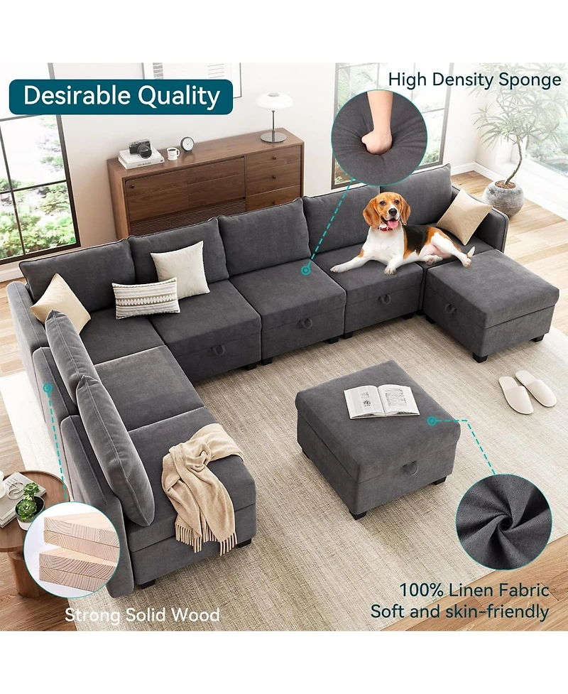 gaomon Modular Sofa Sectional Sleeper Couch with 2 Ottomans, 9 Seat Convertible U Shaped Modular Couch with Storage, Oversized Sofa Sleeper