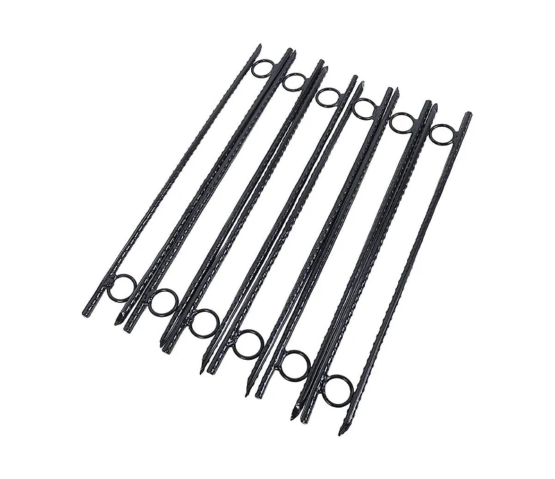 flynama 12pcs 3 Eighths x 18 Inch Steel Rebar Stakes with 1 Inch Loops Heavy Duty Angled Ends Ground Stakes for Tents Canopies Campsites