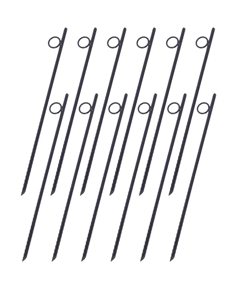 flynama 12pcs 3 Eighths x 18 Inch Steel Rebar Stakes with 1 Inch Loops Heavy Duty Angled Ends Ground Stakes for Tents Canopies Campsites