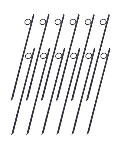 flynama 12pcs 3 Eighths x 18 Inch Steel Rebar Stakes with 1 Inch Loops Heavy Duty Angled Ends Ground Stakes for Tents Canopies Campsites