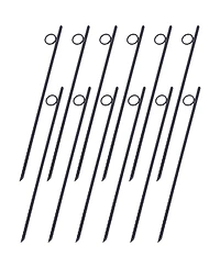 flynama 12pcs 3 Eighths x 18 Inch Steel Rebar Stakes with 1 Inch Loops Heavy Duty Angled Ends Ground Stakes for Tents Canopies Campsites