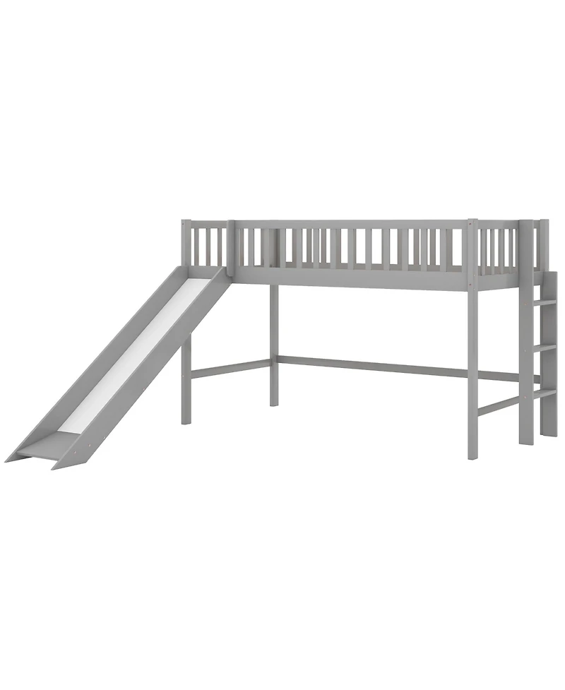 flynama Low Loft Bed With Ladder And Slide Pine Wood Mdf Construction