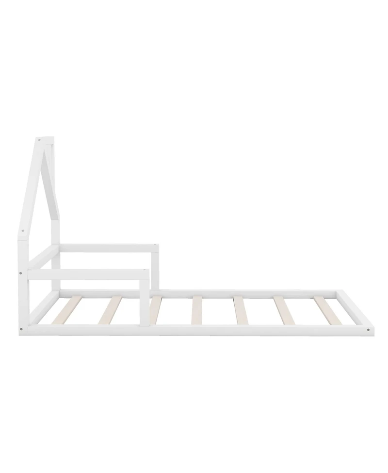 flynama Wood Floor Bed House Shaped Headboard Chimney Pine Wood Mdf