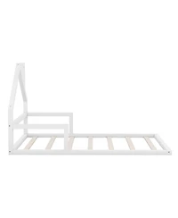 flynama Wood Floor Bed House Shaped Headboard Chimney Pine Wood Mdf