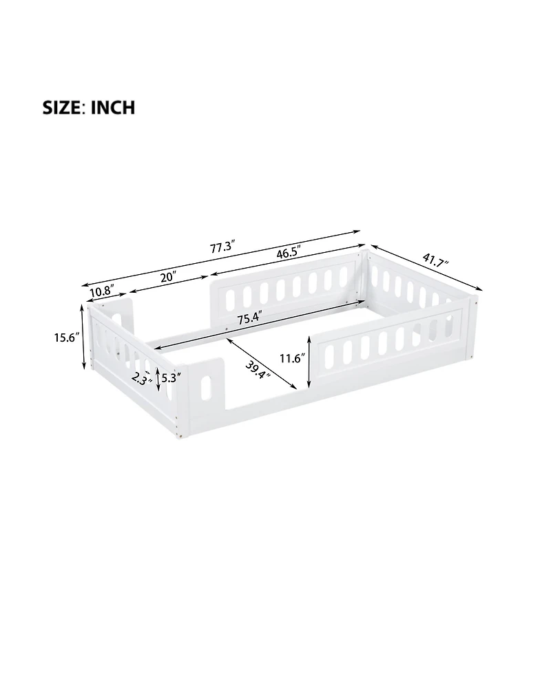 flynama Twin Size Wood Platform Bed Guardrail