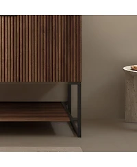 Thirtypeachy 36" Retro Deep Walnut Plywood Freestanding Bathroom Vanity Cabinet, No Basin, 1 Full-Extension Drawer And Open Towel Shelf