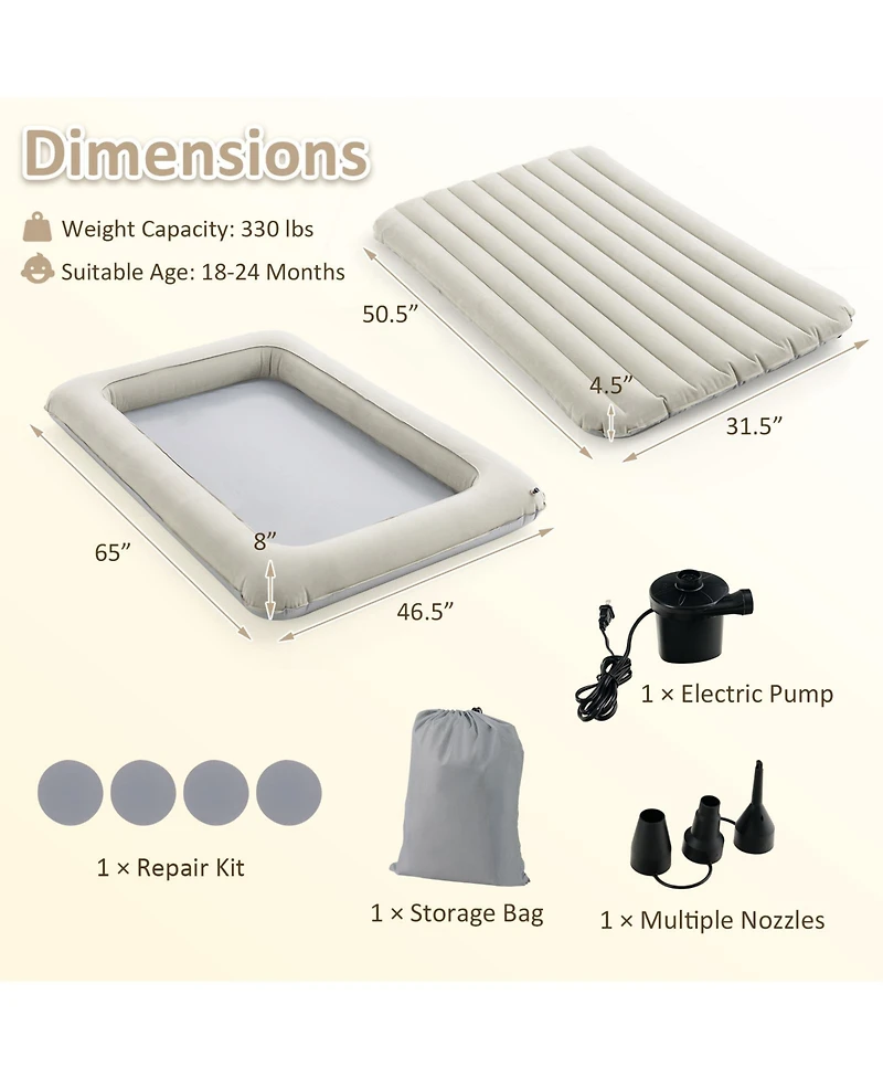 Sugift Inflatable Toddler Travel Bed with Built In Electric Pump