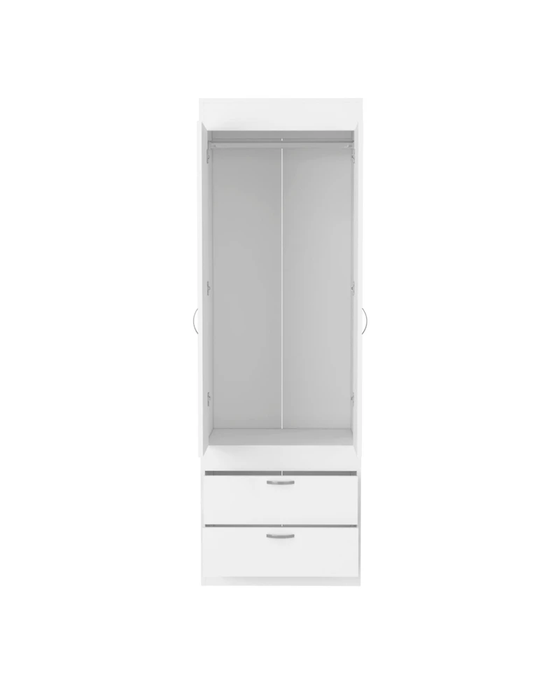 flynama Armoire 70 Inch High Double Door Cabinet with Two Drawers Metal Handles and Hanging Rod