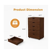 flynama Sturdy 5 Drawer Dresser on Wheels Mobile Storage Cabinet 30.71W 15.75D 44.49H for Bedroom Closet