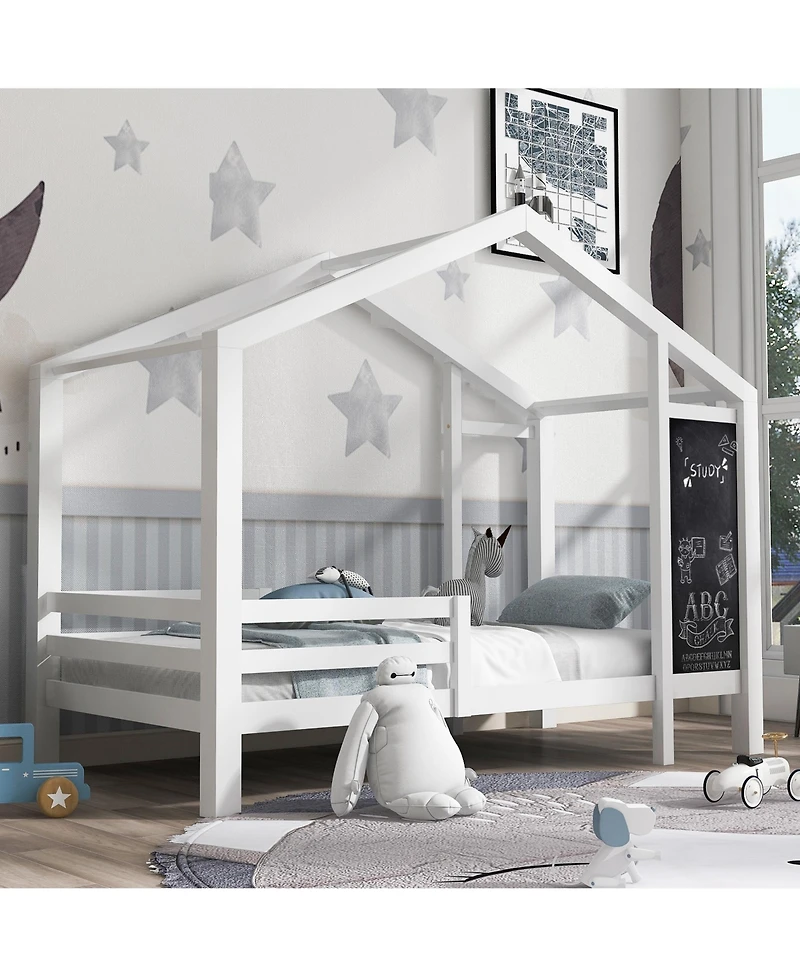 flynama House Bed with 335x16 Inch Blackboard Multiple Drawers and Two Assembly Options