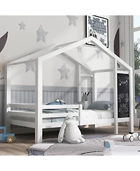 flynama House Bed with 335x16 Inch Blackboard Multiple Drawers and Two Assembly Options