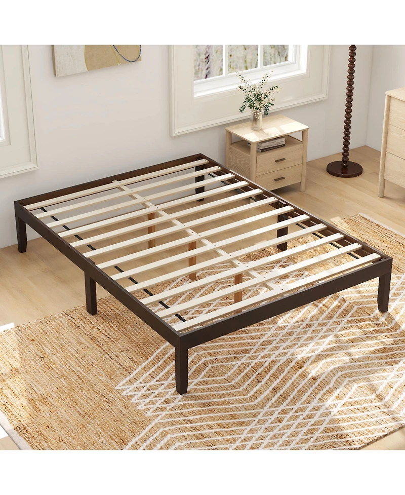 Sugift Full Size Wood Bed Frame with Slats and Rubber Wood Legs